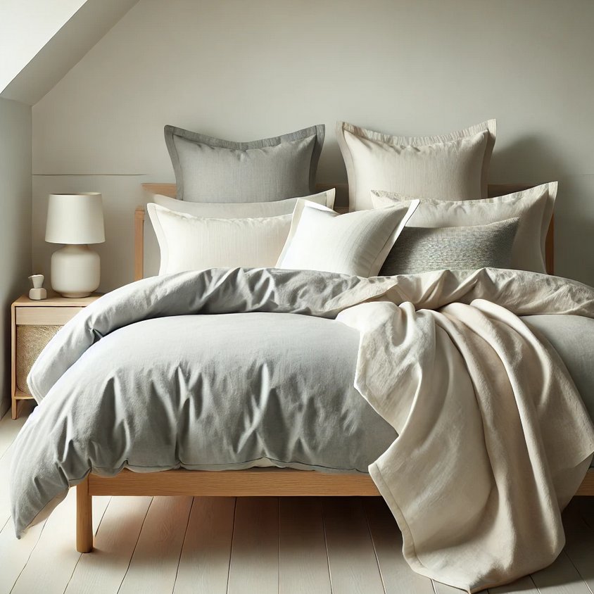 example of a beautilful interior design of a bedroom with blankets